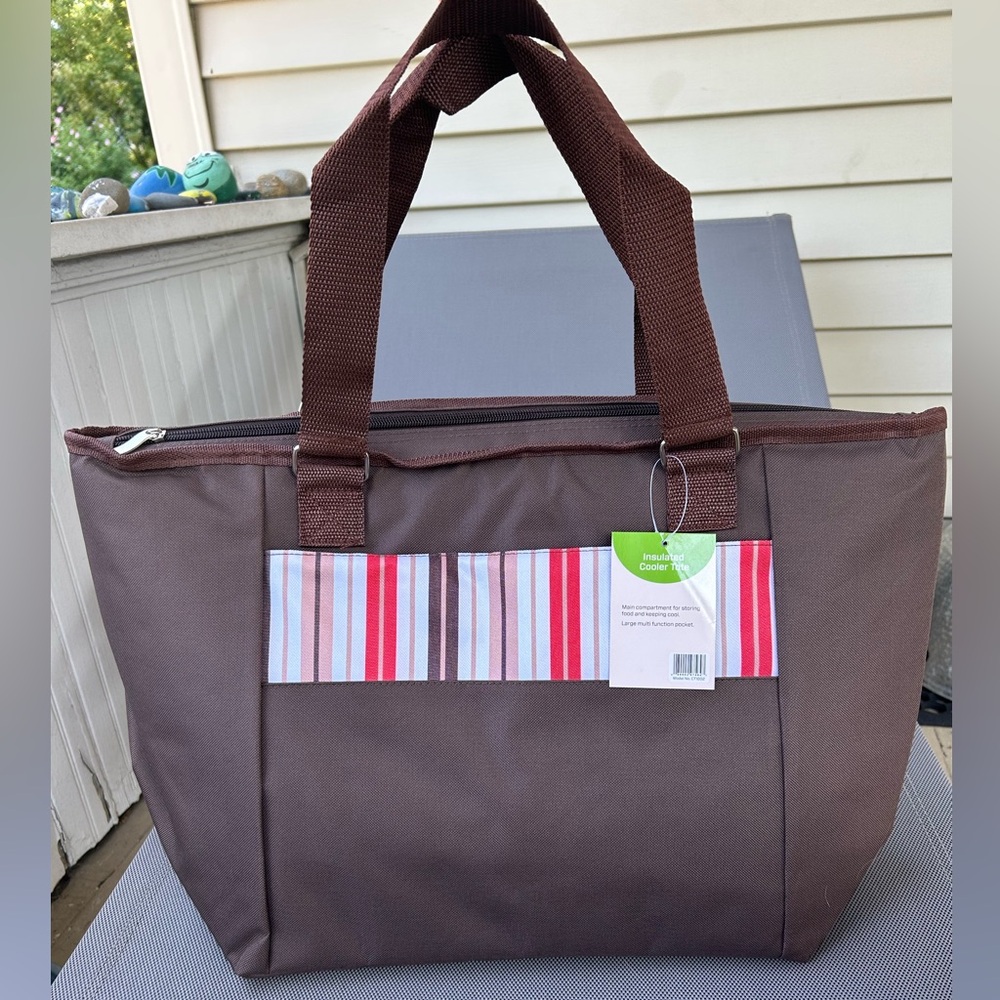 Brown Cooler Bag with Striped Accent